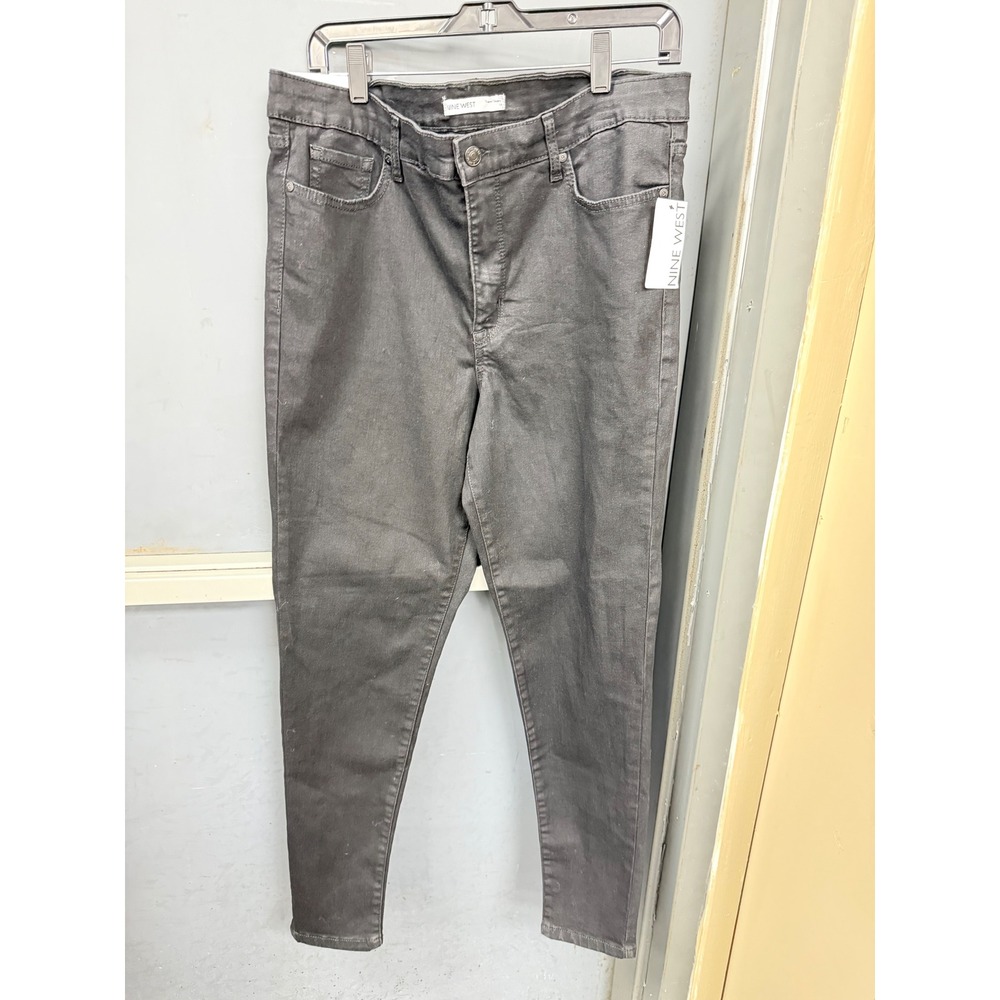 Nine West Super Skinny Jeans Womens 14 Dark Gray Coated High Rise Denim Pants